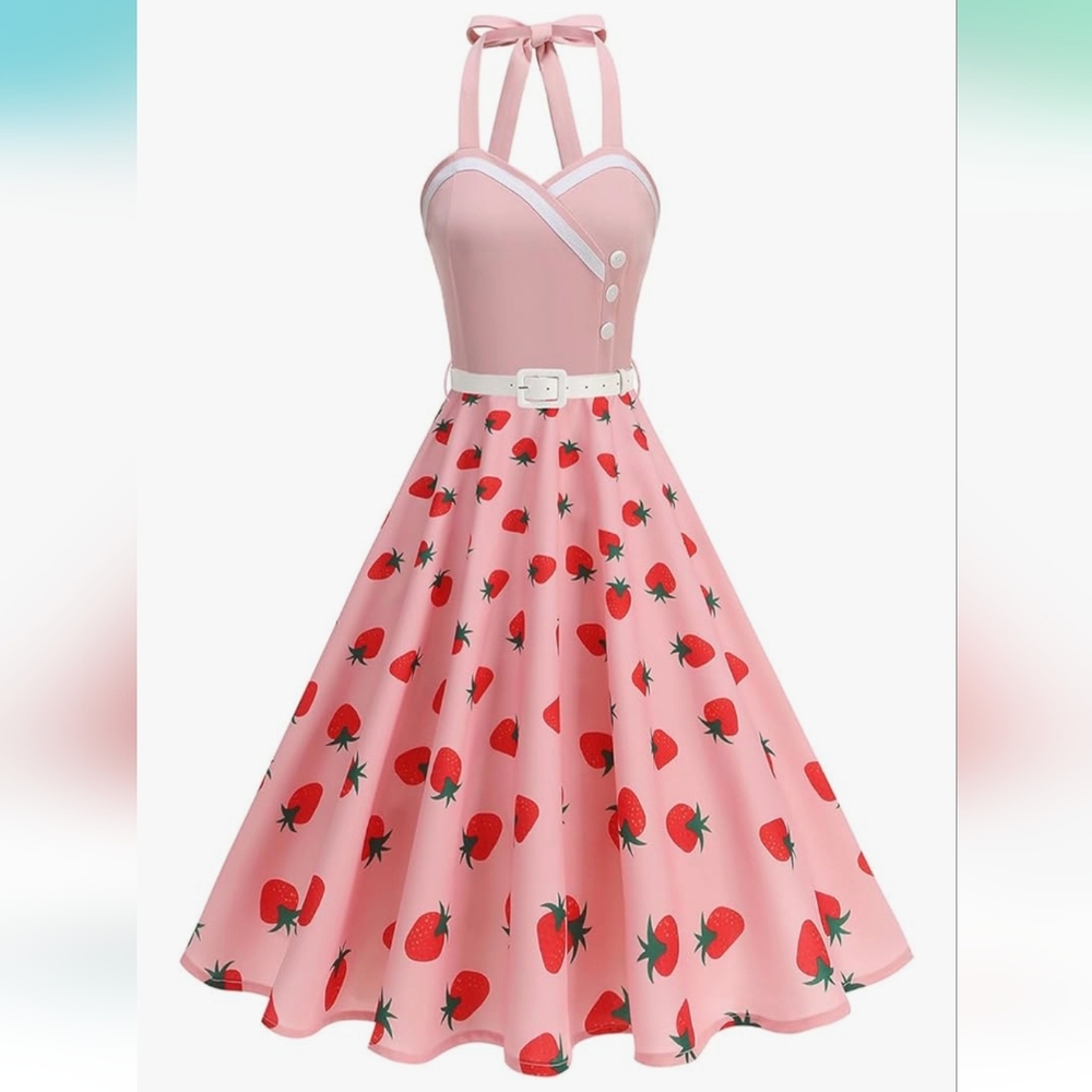 Strawberry Print Pink Dress